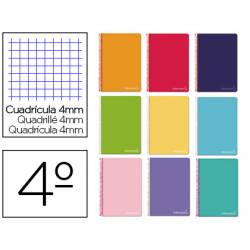 Cuaderno espiral Liderpapel Witty Tamaño cuarto Tapa dura Cuadricula 4 mm 75 g/m2 Con margen en Colores surtidos