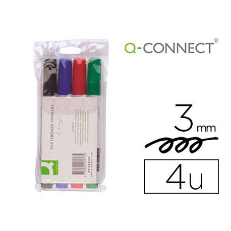 Rotulador Q-Connect pizarra blanca estuche 4 colores surtidos punta redonda trazo 3.0 mm