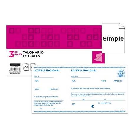 Talonario Loteria 3 en folio Liderpapel