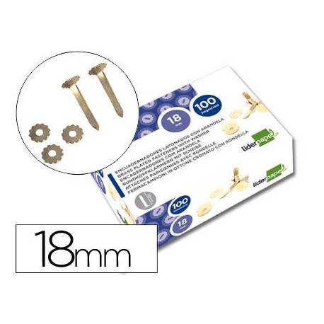 Encuadernadores liderpapel latonados con arandela 18 mm caja de 100 unidades