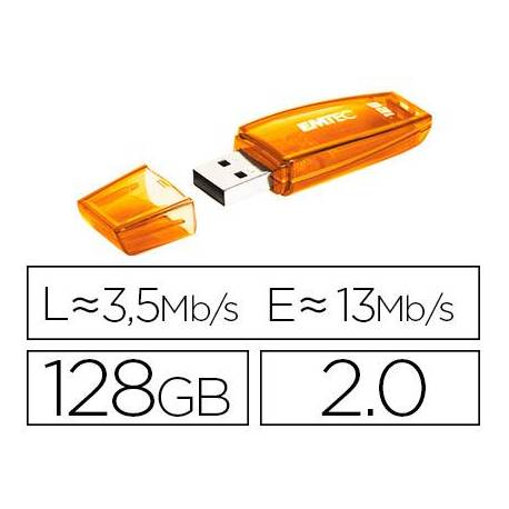 Memoria USB Flash Emtec 128 GB 2.0 Naranja