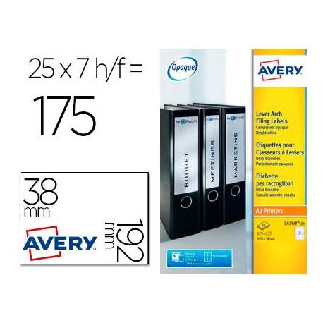 Etiqueta adhesiva Avery 38x192 mm Blanco Caja 175 unidades