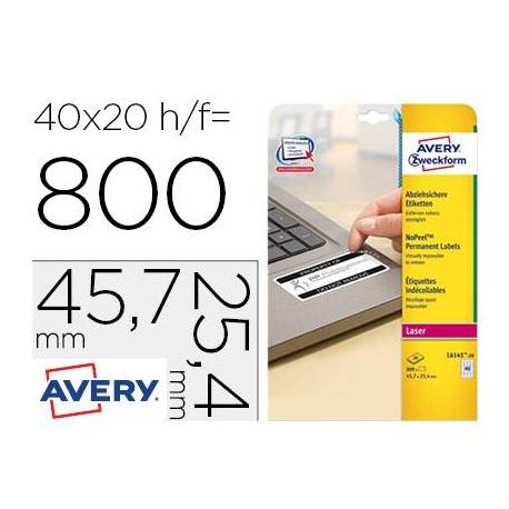 Etiqueta adhesiva Avery 47,7x25x4 mm Blanca láser caja de 800 unidades