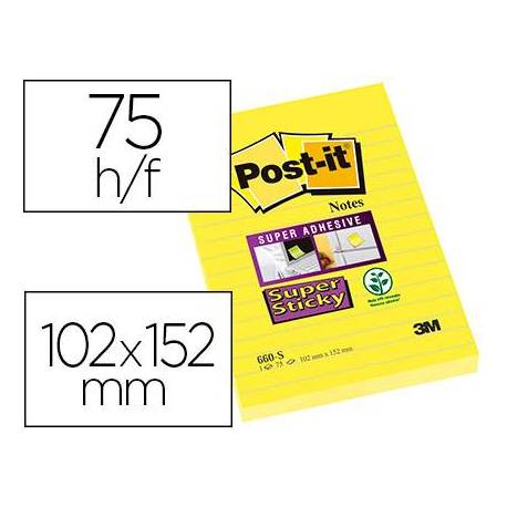 Post it ® Bloc de notas adhesivas Super sticky quita y pon 102x152 mm color Amarillo ultra