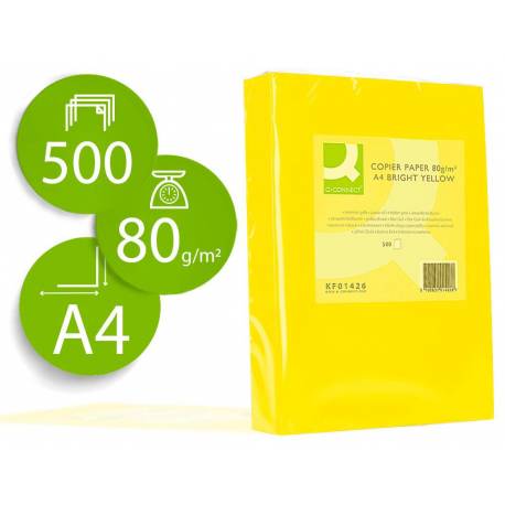 Papel color Q-connect A4 80g/m2 pack 500 hojas Amarillo intenso
