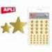Gomets Apli estrella color oro. Bolsa con 3 hojas y 120 gomets.