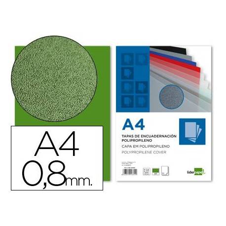 Tapa de Encuadernacion Polipropileno Liderpapel DIN A4 Verde 0.8mm pack 50 uds