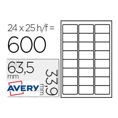 Etiqueta Adhesiva Avery 63,5x33,9 mm blanco Caja con 25 hojas