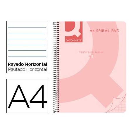 Cuaderno espiral Q-Connect Din A4 micro tapa plastico 80h 70g horizontal sin bandas 4 taladros color rosa