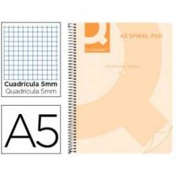 Cuaderno espiral q connect a5 micro tapa plastico 80h 70g cuadro 5mm sin bandas 6 taladros naranja