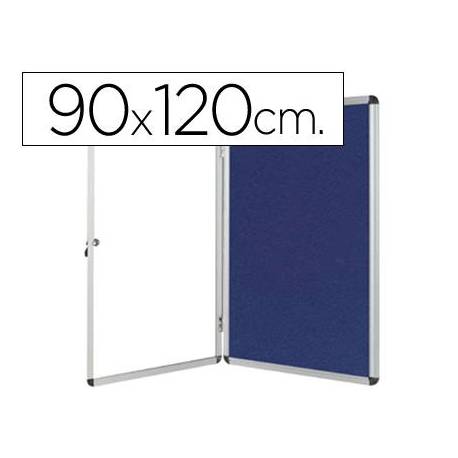 Vitrina de anuncios q-connect mural grande fieltro azul con puerta y marco con cerradura medidas 120x90 cm.