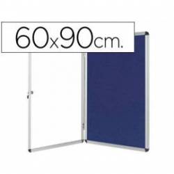 Vitrina de anuncios q-connect mural pequeña fieltro azul con puerta y marco con cerradura 72x98 cm.