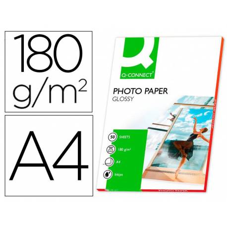 Papel Q-Connect foto glossy Din A4 alta calidad digital photo para ink-jet. Bolsa de 50 hojas de 180 gr