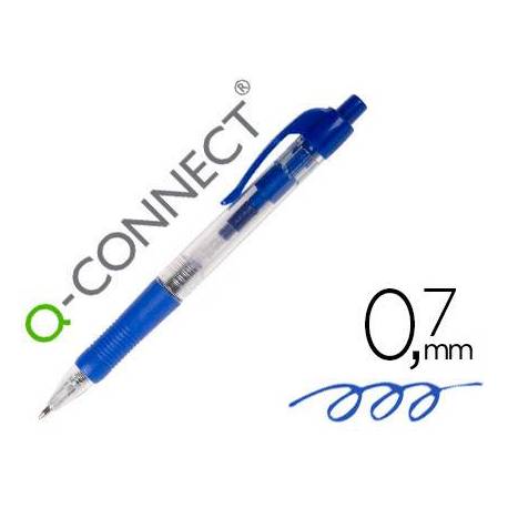 Boligrafo q-connect azul retractil con sujecion de caucho.