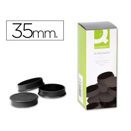 Imanes para sujecion Q-Connect de 35 mm. Color negro, caja de 10 imanes.