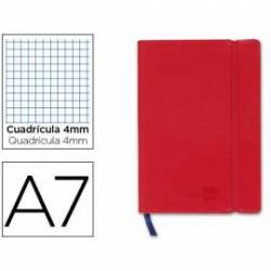Libreta Liderpapel simil piel a7 120 hojas 70g/m2 cuadro 4mm sin margen color rojo