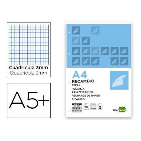 Recambio Liderpapel Cuarto 6 taladros 60 gr cuadrícula 3mm