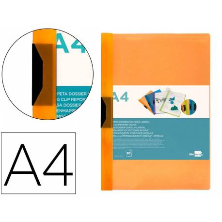 Carpeta dossier con pinza lateral Liderpapel 30 hojas Din A4 naranja frosty