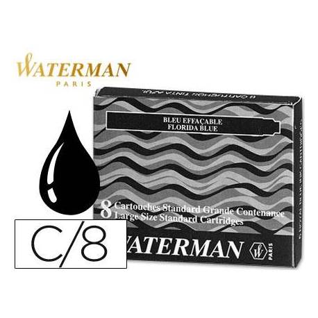 Tinta estilografica waterman color negra caja de 8 cartuchos standard largos
