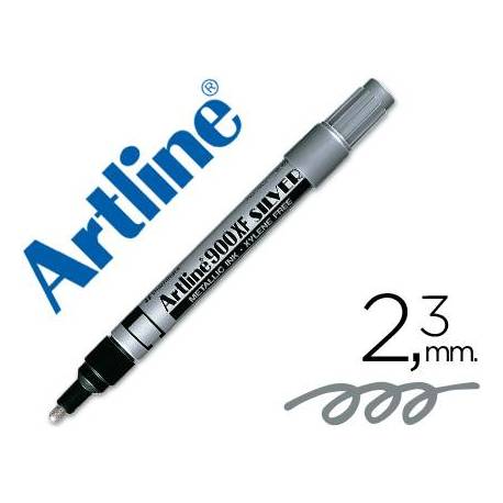Rotulador Artline marcador permanente tinta metalica EK-900 color plata punta redonda 2.3 mm.