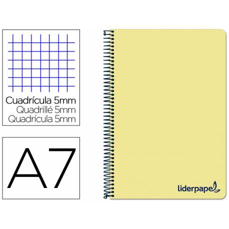 CUADERNO ESPIRAL LIDERPAPEL A7 MICRO WONDER TAPA PLASTICO 100H 90 GR CUADRO 5MM 4 BANDAS AMARILLO