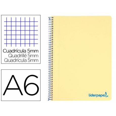 CUADERNO ESPIRAL LIDERPAPEL DIN A6 MICRO WONDER CUADRICULA 5MM 4 BANDAS AMARILLO 120H