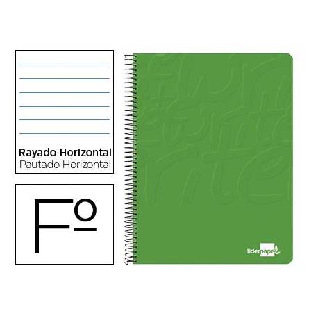 Cuaderno espiral liderpapel write folio tapa blanda 80h 60gr rayado horizontal con margen verde