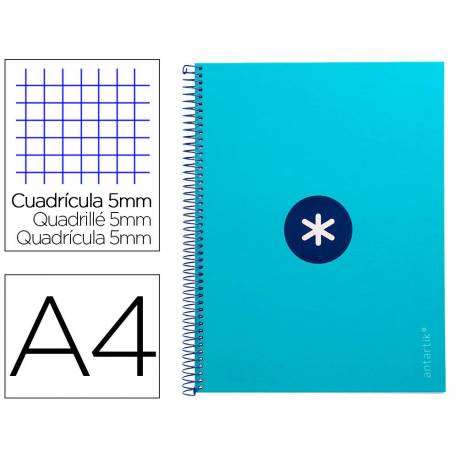 Cuaderno espiral liderpapel a4 micro antartik tapa forrada 80h 90 gr cuadro 5mm 1 banda 4 taladros color turquesa
