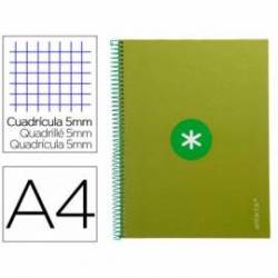 Cuaderno espiral liderpapel a4 micro antartik tapa forrada 80h 90 gr cuadro 5mm 1 banda 4 taladros color verde