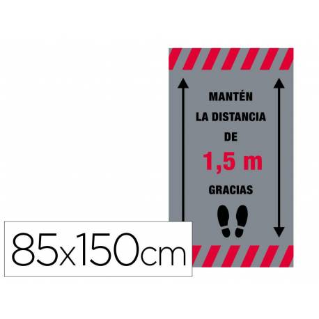 ALFOMBRA PARA SUELO NOVUS MANTEN DISTANCIA DE 1,5 M GRACIAS FONDO GRIS 85X150 CM