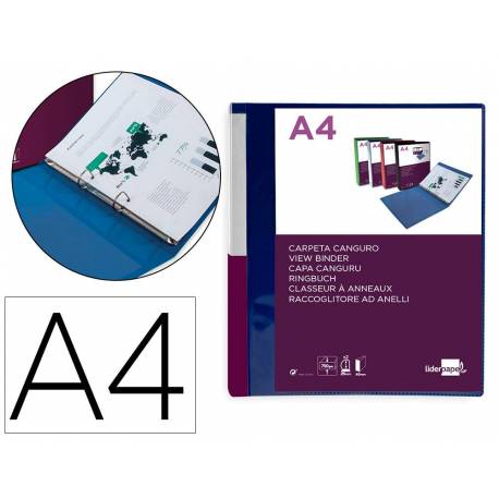 CARPETA LIDERPAPEL CANGURO 2 ANILLAS 25 MM DIN A4 AZUL POLIPROPILENO