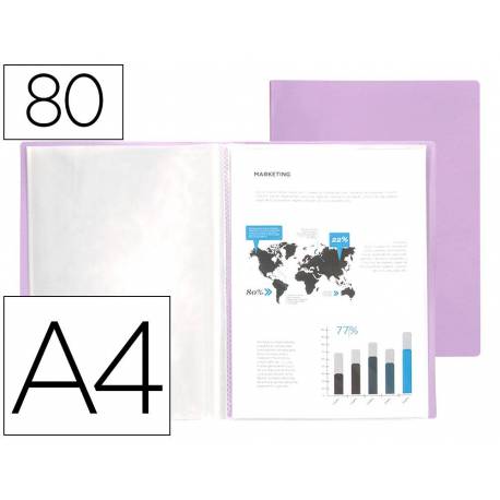 CARPETA LIDERPAPEL ESCAPARATE 80 FUNDAS POLIPROPILENO DIN A4 COLOR LAVANDA OPACO