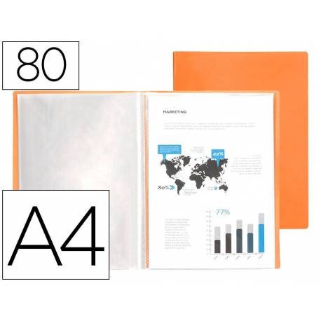 CARPETA LIDERPAPEL ESCAPARATE 80 FUNDAS POLIPROPILENO DIN A4 COLOR NARANJA FLUOR OPACO