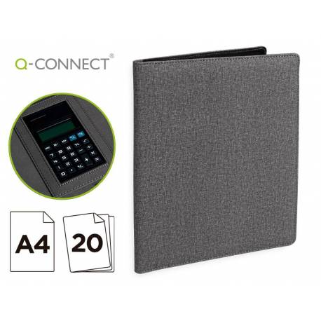 CARPETA PORTAFOLIOS Q-CONNECT A4 CON CALCULADORA BLOC 20 HOJAS Y DEPARTAMENTOS INTERIORES GRIS 250X315