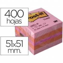 Bloc de notas adhesivas quita y pon post-it 51x51 mm minicubo color rosa 400 hojas