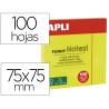 BLOC DE NOTAS ADHESIVAS QUITA Y PON APLI 75X75 MM COLOR AMARILLO FLUORESCENTE CON 100 HOJAS