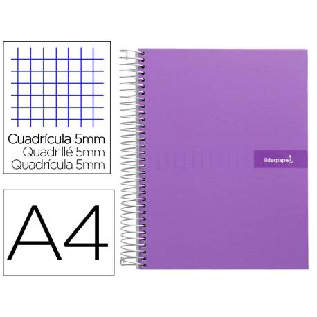 Bloc Liderpapel Din A4 micro crafty cuadrícula 5mm 5 bandas 4 taladros tapa forrada 90 gr morado.