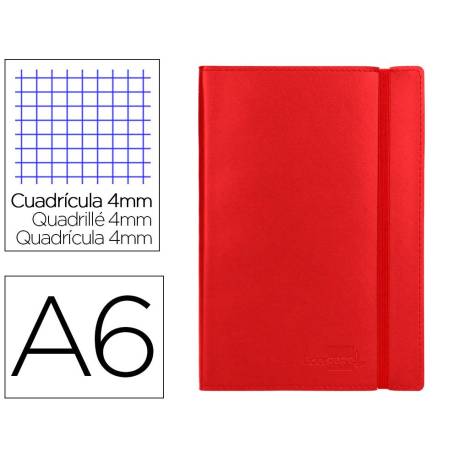 Libreta Liderpapel simil piel a6 120 hojas 70g/m2 cuadro 4mm sin margen color rojo