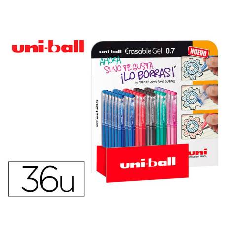 ROTULADOR MARCA UNI-BALL ROLLER UF-222 TINTA GEL BORRABLE 0,7 MM EXPOSITOR DE 36 UNIDADES COLORES SURTIDOS