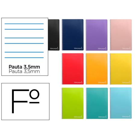 Cuaderno espiral Liderpapel Tamaño folio Tapa dura 80 H Pauta 3,5 mm 75 g/m2 Con margen en Colores surtidos (no se puede elegir)