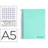 CUADERNO ESPIRAL LIDERPAPEL A5 MICRO WONDER TAPA PLASTICO 120H 90G CUADRO 5MM 5 BANDAS 6 TALADROS VERDE