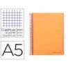 CUADERNO ESPIRAL LIDERPAPEL A5 MICRO WONDER TAPA PLASTICO 120H 90G CUADRO 5MM 5 BANDAS 6 TALADROS NARANJA