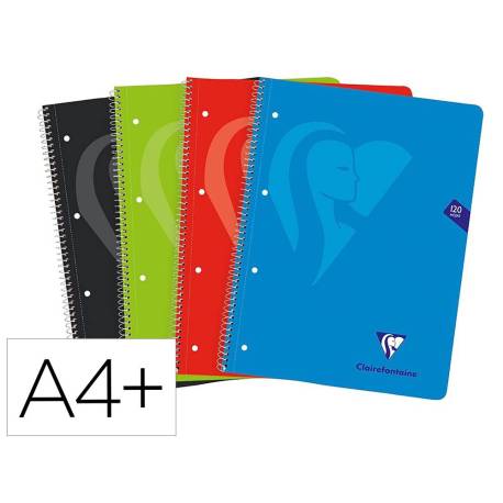 CUADERNO ESPIRAL MARCA CLAIREFONTAINE NOTEBOOK TAPA FORRADA DIN A4+ MICRO 120H 90 GR 5 BANDAS COLOR CUADRO 5 MM