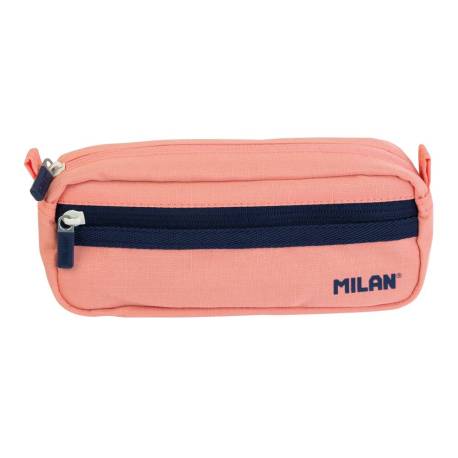 BOLSO ESCOLAR PORTATODO MARCA MILAN SERIE 1918 2 CREMALLERAS COLOR ROSA 210X85X61 MM