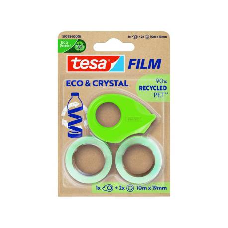 CINTA ADHESIVA MARCA TESA FILM ECO&CRISTAL TRANSPARENTE 10 M X 19 MM BLISTER DE 2 UNIDADES + MINIPORTARROLLO