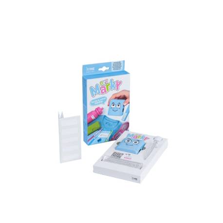 SELLO MARCADOR DE ROPA MARKY INFANTIL COLOR AZUL INCLUYE TINTA KIT DE ETIQUETAS Y CINTA TERMOADHESIVA