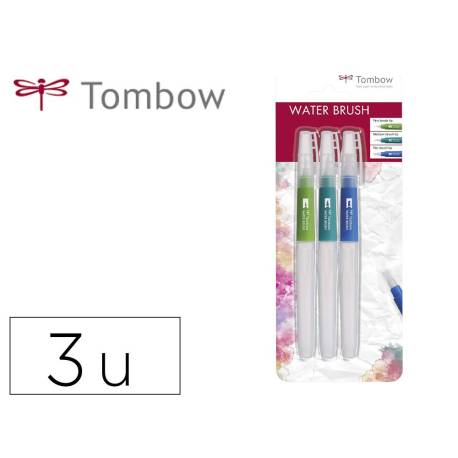 PINCEL MARCA TOMBOW WATER BRUSH CON DEPOSITO RELLENABLE BLISTER DE 3 UNIDADES PUNTA FINA/MEDIA/PLANA