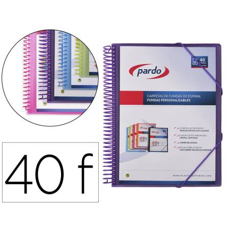 CARPETA PARDO ESCAPARATE CON ESPIRAL 40 FUNDAS FOLIO PERSONALIZABLE LILA