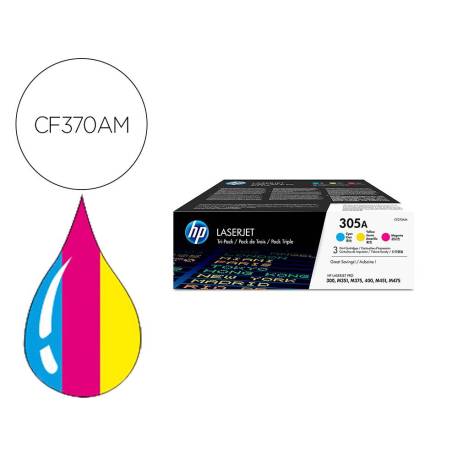 TONER HP 305A LASERJET PRO 300 / M351 / 400 / M451 / MFP M375 / MFP M475 PACK COLOR AMARILLO CIAN MAGENTA 2600 PAGINAS