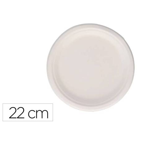 PLATO FIBRA CAÑA AZUCAR BUNZL BIODEGRADABLE 22 CM DIAMETRO APTO ALIMENTOS FRIOS Y CALIENTES BLANCO